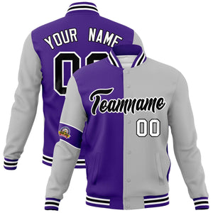 Custom Purple Gray-Black Letterman Two Tone Full-Snap Split Fashion Jacket