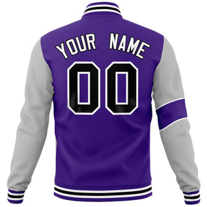 Custom Purple Gray-Black Letterman Two Tone Full-Snap Split Fashion Jacket