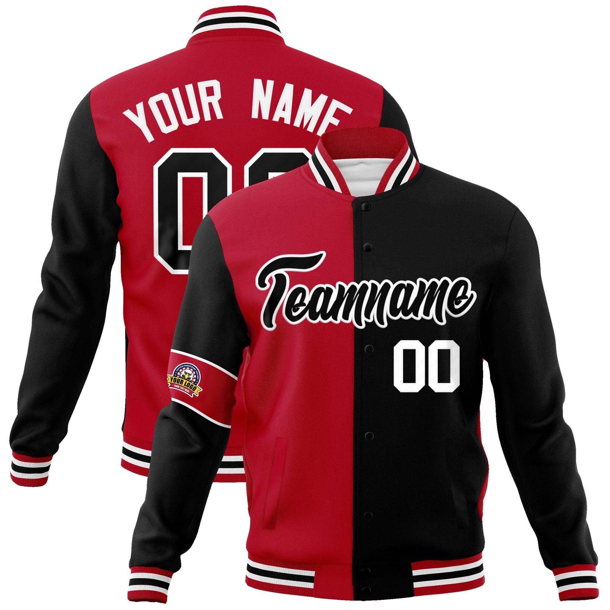 Custom Red Black-White Letterman Two Tone Full-Snap Split Fashion Jacket