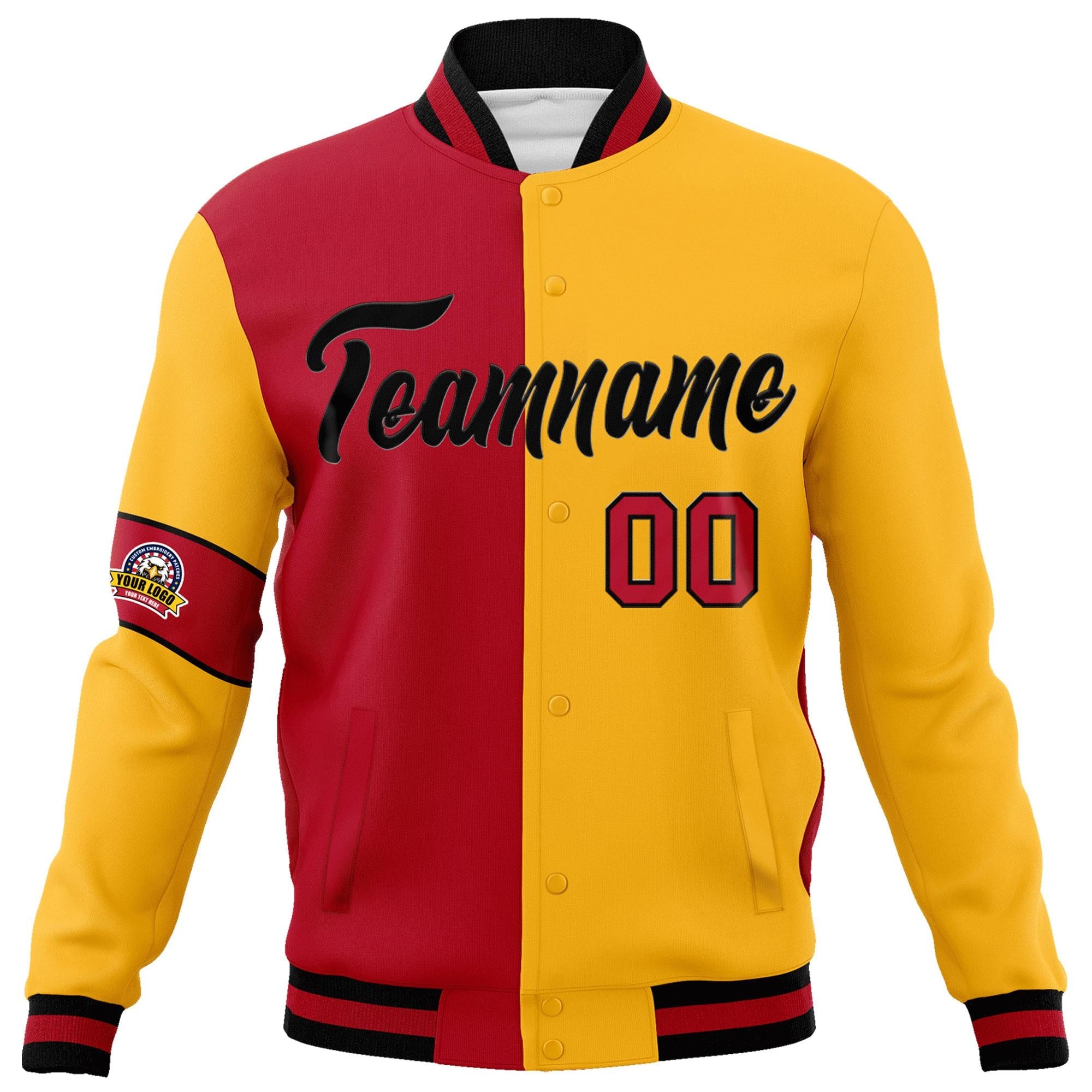 Custom Red Gold-Black Letterman Two Tone Full-Snap Split Fashion Jacket