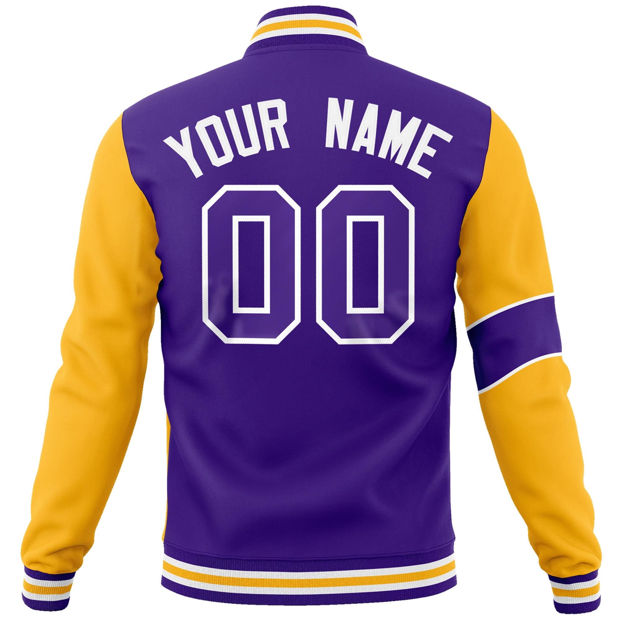 Custom Purple Gold-White Letterman Two Tone Full-Snap Split Fashion Jacket