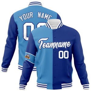 Custom Blue Royal-White Letterman Two Tone Full-Snap Split Fashion Jacket