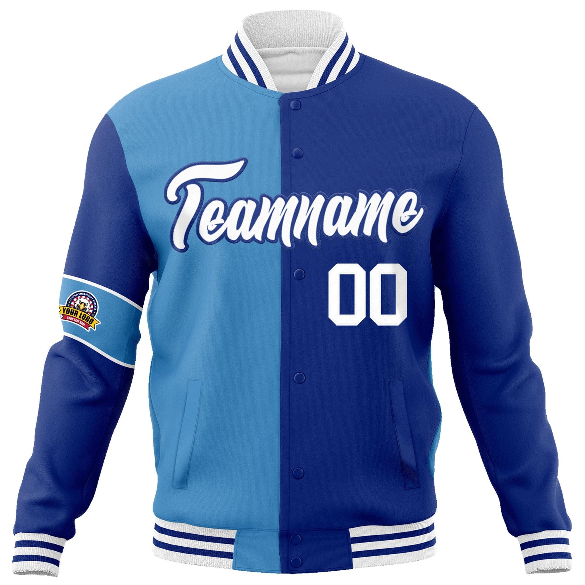 Custom Blue Royal-White Letterman Two Tone Full-Snap Split Fashion Jacket