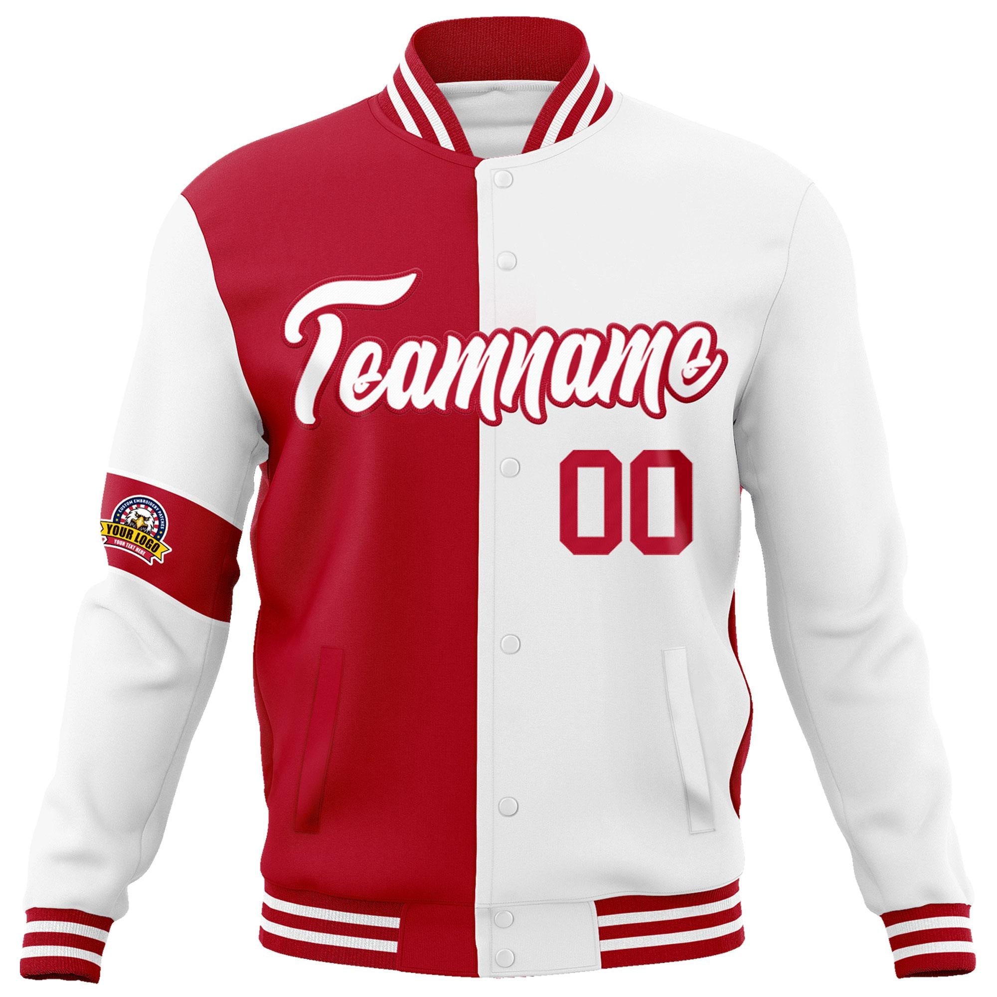 Custom Red White Letterman Two Tone Full-Snap Split Fashion Jacket