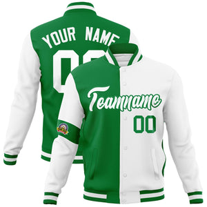 Custom Kelly Green White Letterman Two Tone Full-Snap Split Fashion Jacket