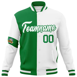 Custom Kelly Green White Letterman Two Tone Full-Snap Split Fashion Jacket