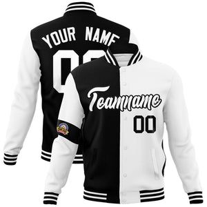 Custom Black White Letterman Two Tone Full-Snap Split Fashion Jacket