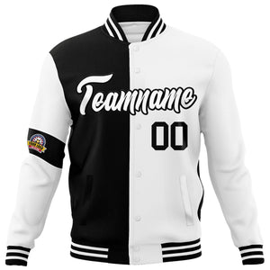 Custom Black White Letterman Two Tone Full-Snap Split Fashion Jacket