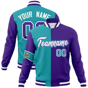 Custom Aqua Purple-White Letterman Two Tone Full-Snap Split Fashion Jacket