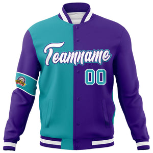 Custom Aqua Purple-White Letterman Two Tone Full-Snap Split Fashion Jacket