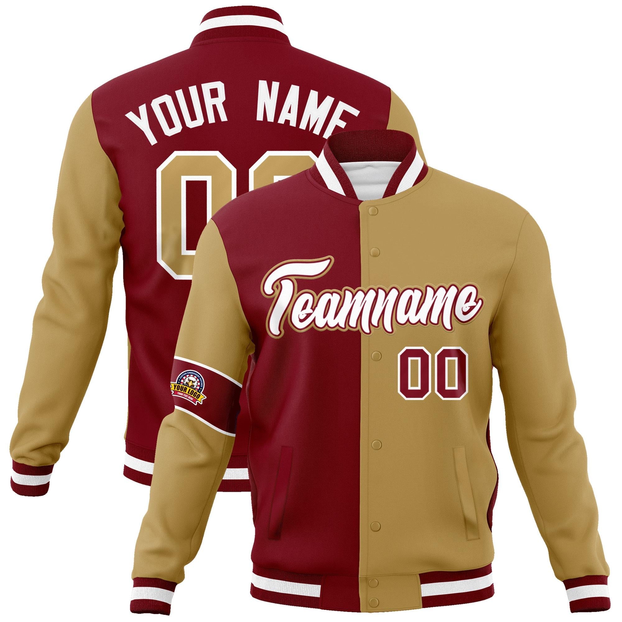 Custom Crimson Old Gold-White Letterman Two Tone Full-Snap Split Fashion Jacket