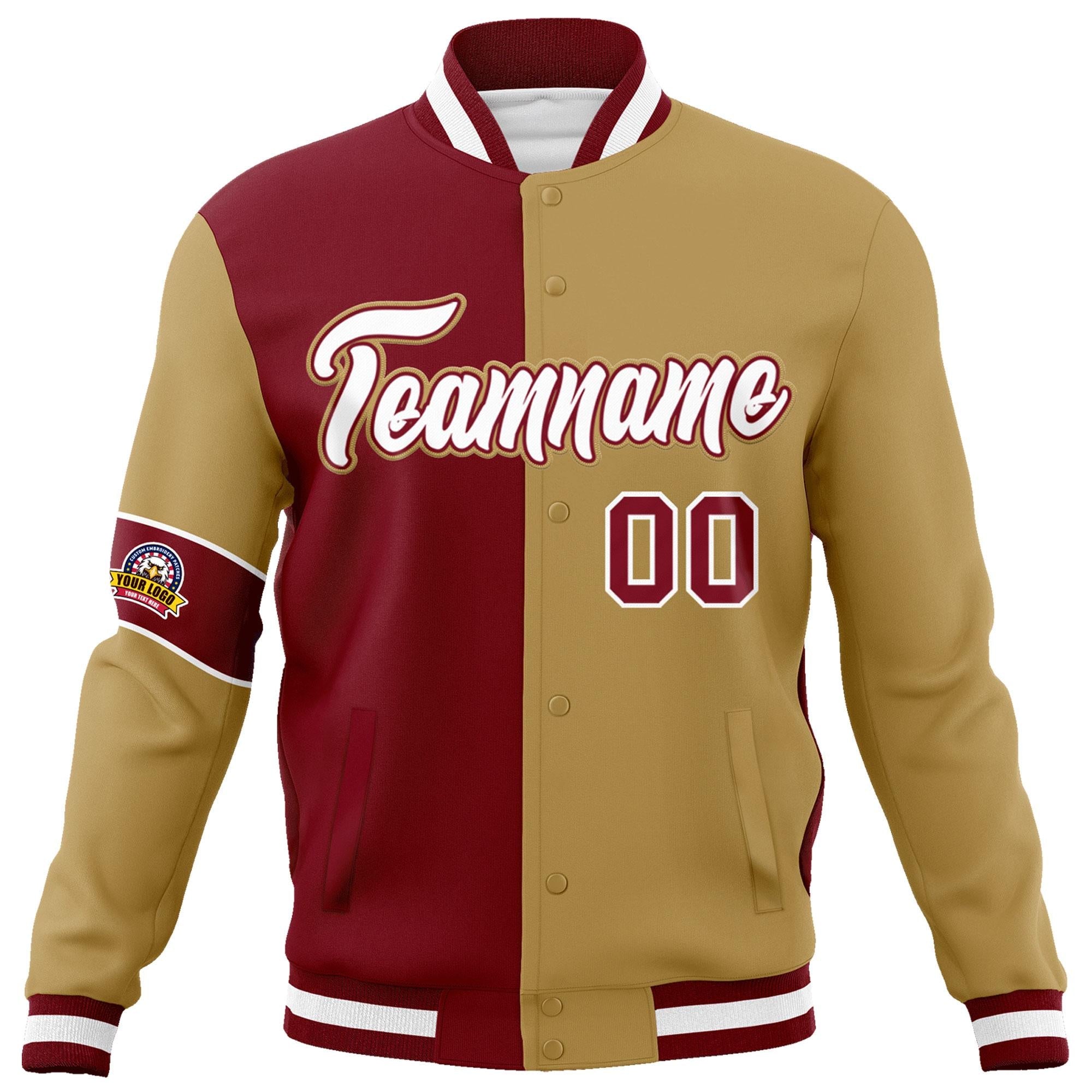 Custom Crimson Old Gold-White Letterman Two Tone Full-Snap Split Fashion Jacket