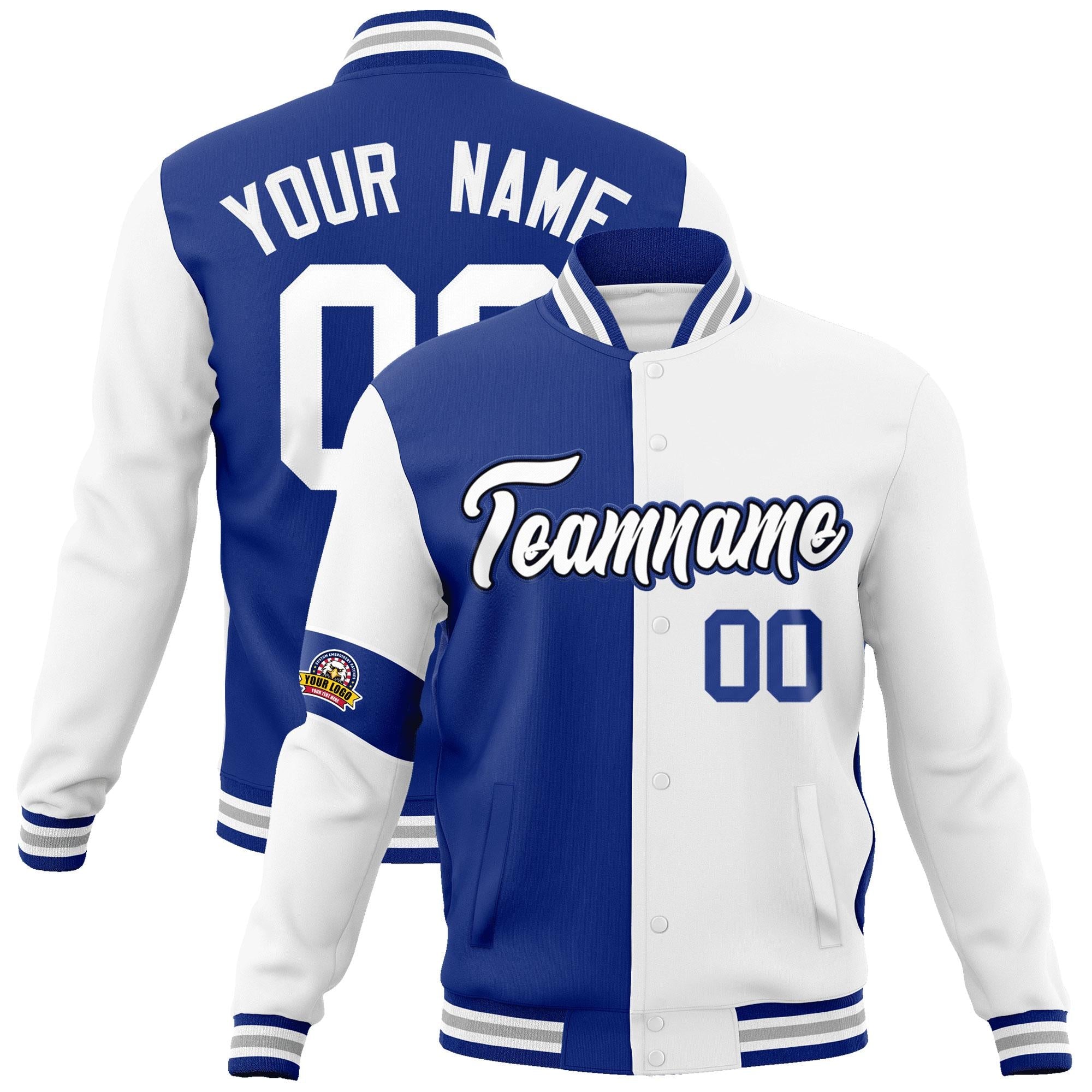 Custom Royal White Letterman Two Tone Full-Snap Split Fashion Jacket