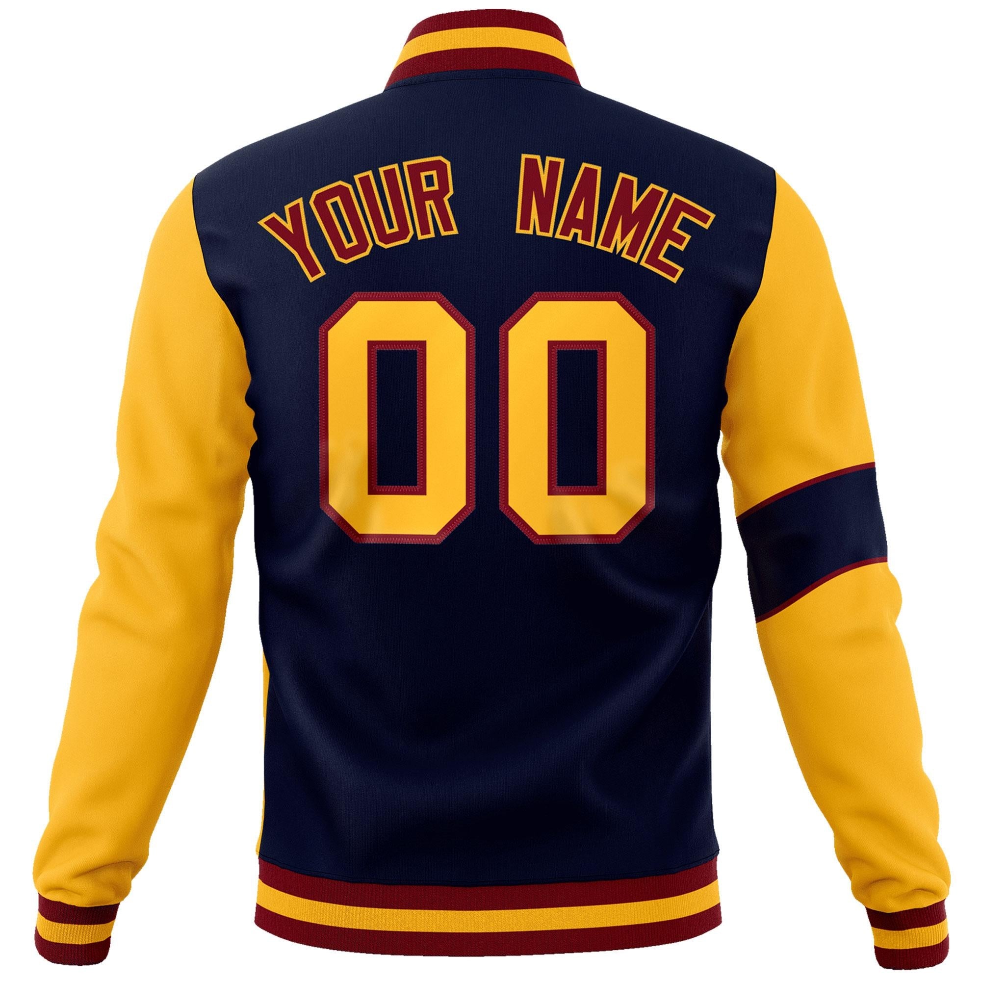 Custom Navy Gold-Crimson Letterman Two Tone Full-Snap Split Fashion Jacket