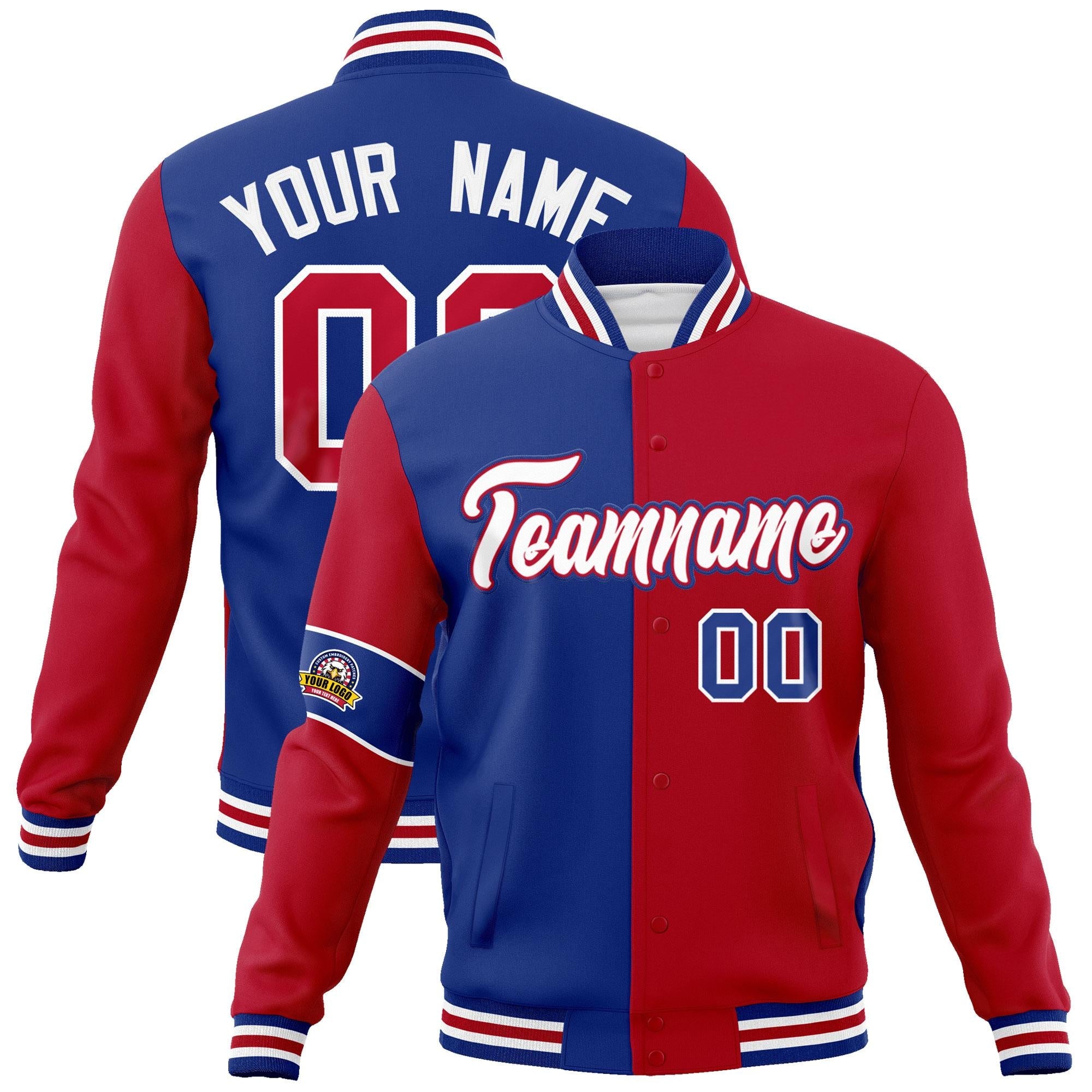 Custom Royal Red-White Letterman Two Tone Full-Snap Split Fashion Jacket