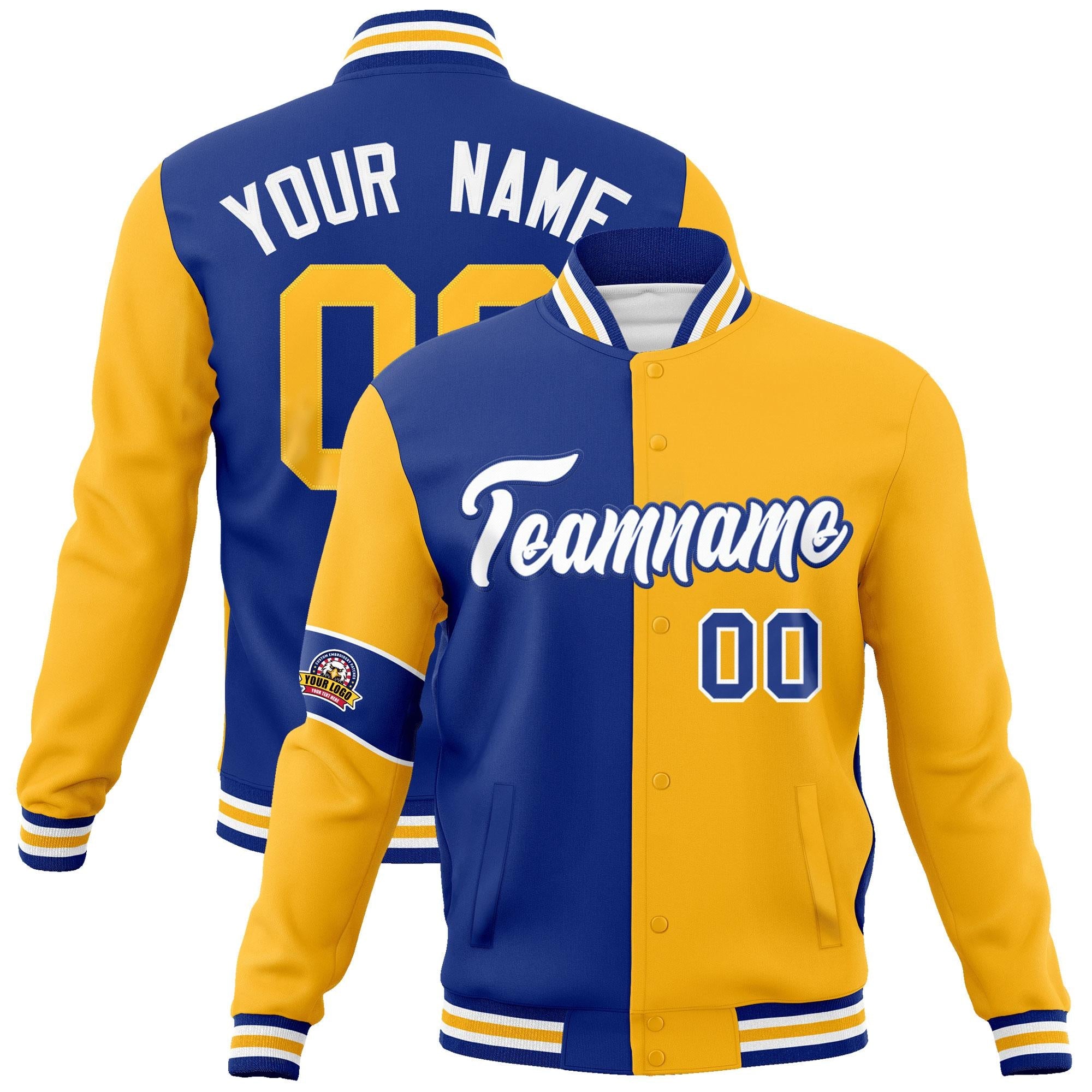 Custom Royal Gold-White Letterman Two Tone Full-Snap Split Fashion Jacket