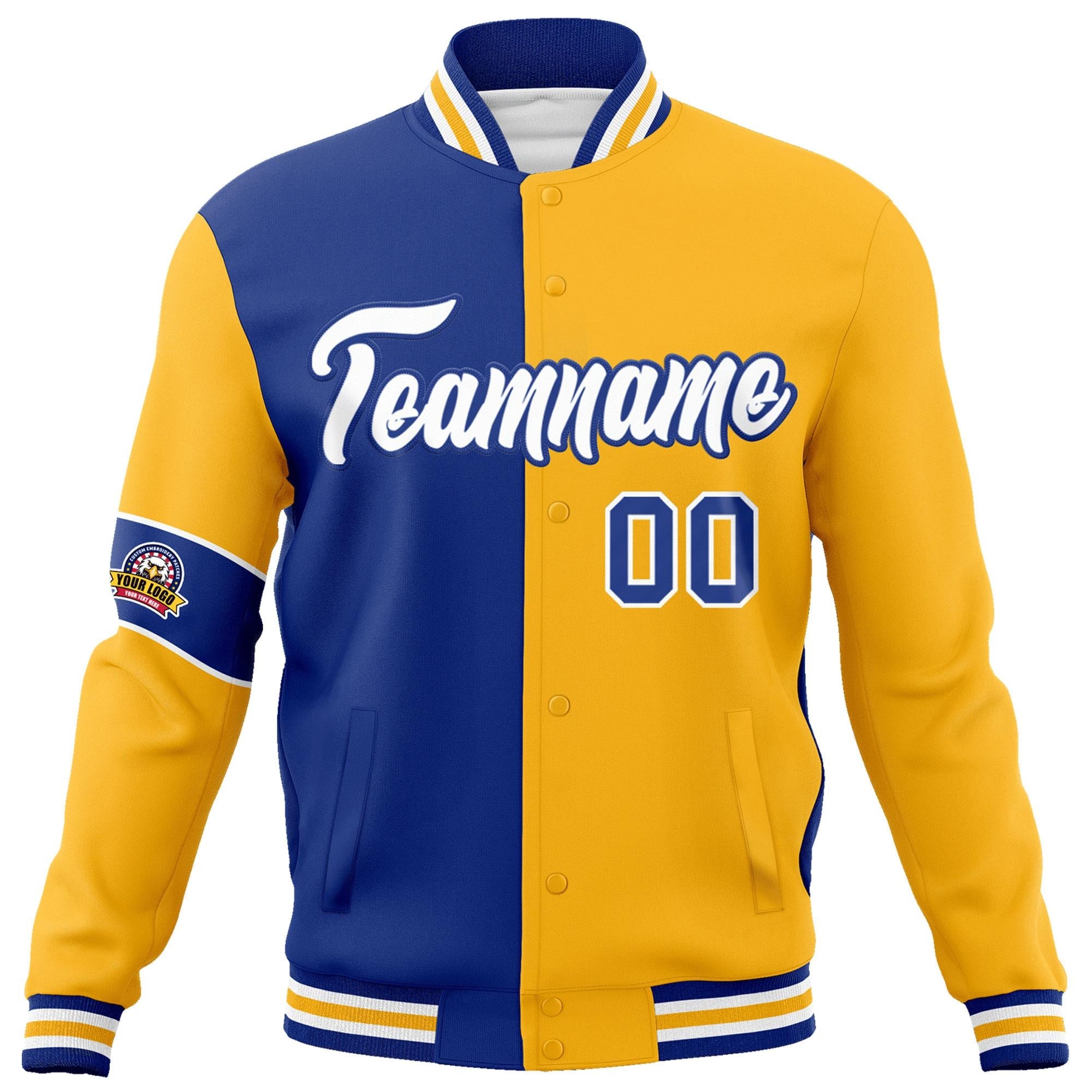 Custom Royal Gold-White Letterman Two Tone Full-Snap Split Fashion Jacket