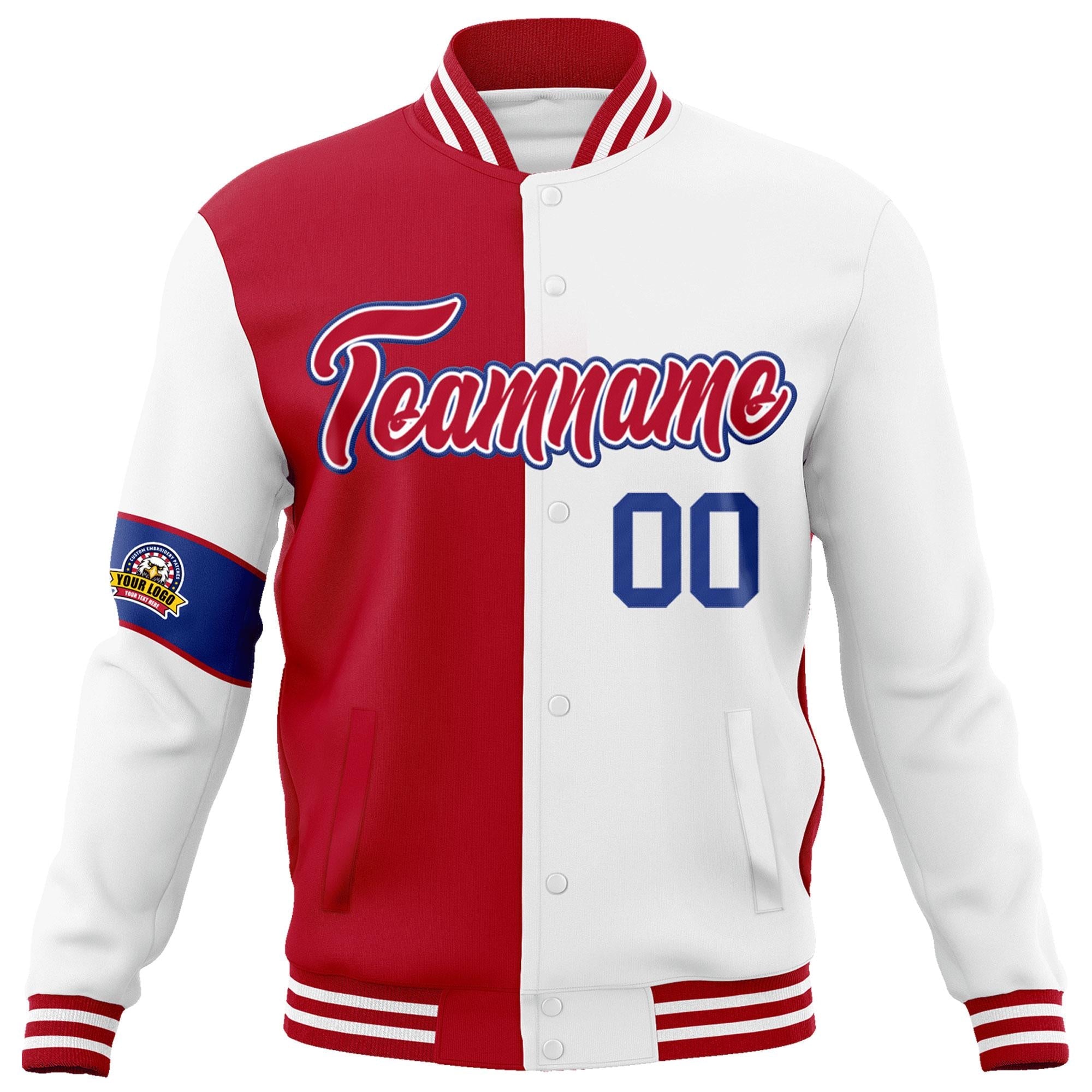 Custom Red White-Royal Letterman Two Tone Full-Snap Split Fashion Jacket