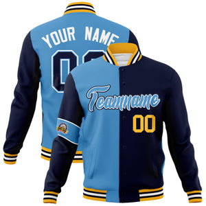 Custom Blue Navy Letterman Two Tone Full-Snap Split Fashion Jacket