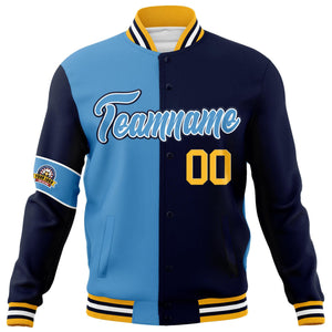 Custom Blue Navy Letterman Two Tone Full-Snap Split Fashion Jacket