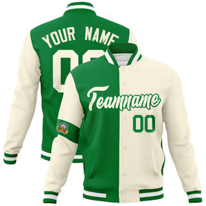 Custom Kelly Green Cream Letterman Two Tone Full-Snap Split Fashion Jacket