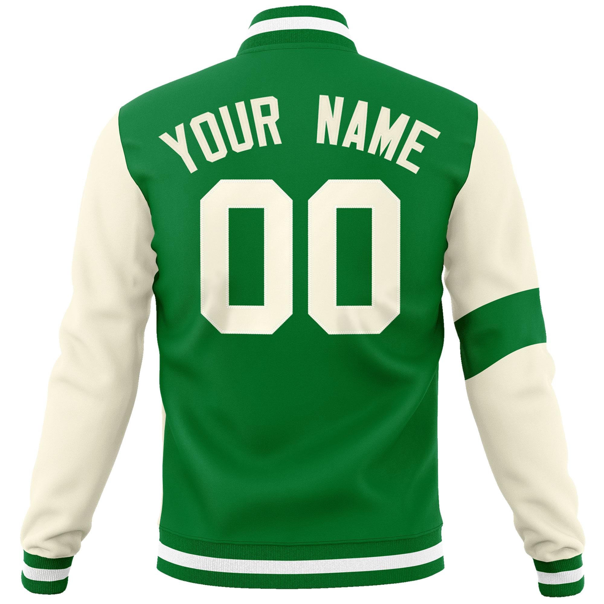 Custom Kelly Green Cream Letterman Two Tone Full-Snap Split Fashion Jacket