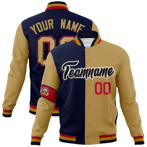 Custom Navy Old Gold-White Letterman Two Tone Full-Snap Split Fashion Jacket