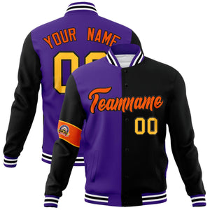 Custom Purple Black-Orange Letterman Two Tone Full-Snap Split Fashion Jacket