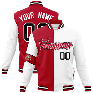 Custom Red White-Black Letterman Two Tone Full-Snap Split Fashion Jacket