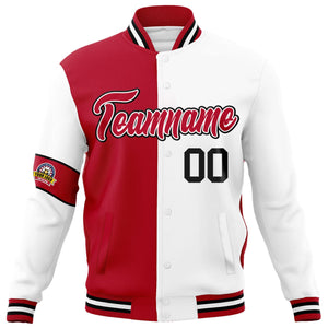 Custom Red White-Black Letterman Two Tone Full-Snap Split Fashion Jacket