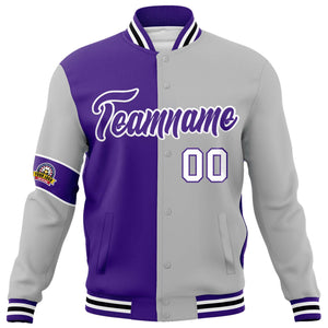 Custom Purple Gray-White Letterman Two Tone Full-Snap Split Fashion Jacket