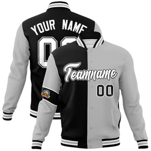 Custom Black Gray-White Letterman Two Tone Full-Snap Split Fashion Jacket