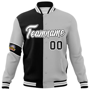 Custom Black Gray-White Letterman Two Tone Full-Snap Split Fashion Jacket