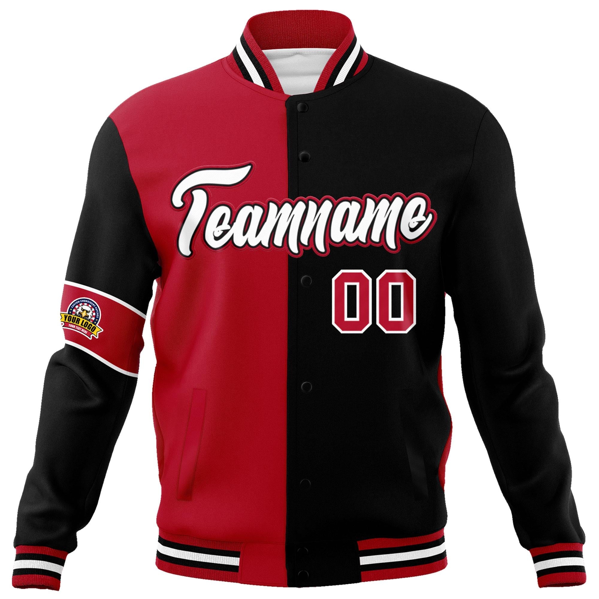 Custom Red Black-White Letterman Two Tone Full-Snap Split Fashion Jacket