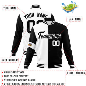 Custom White Black Letterman Two Tone Full-Snap Split Fashion Jacket