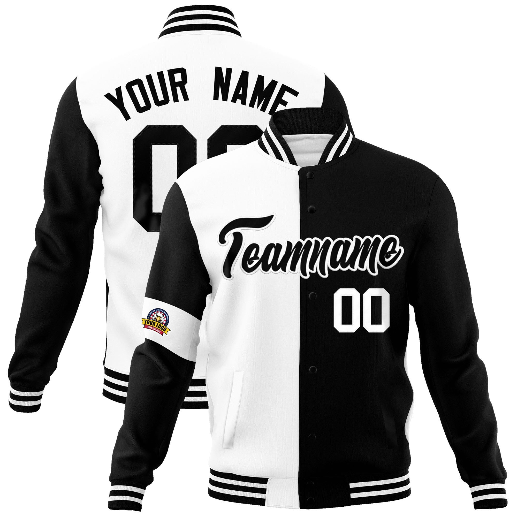 Custom White Black Letterman Two Tone Full-Snap Split Fashion Jacket