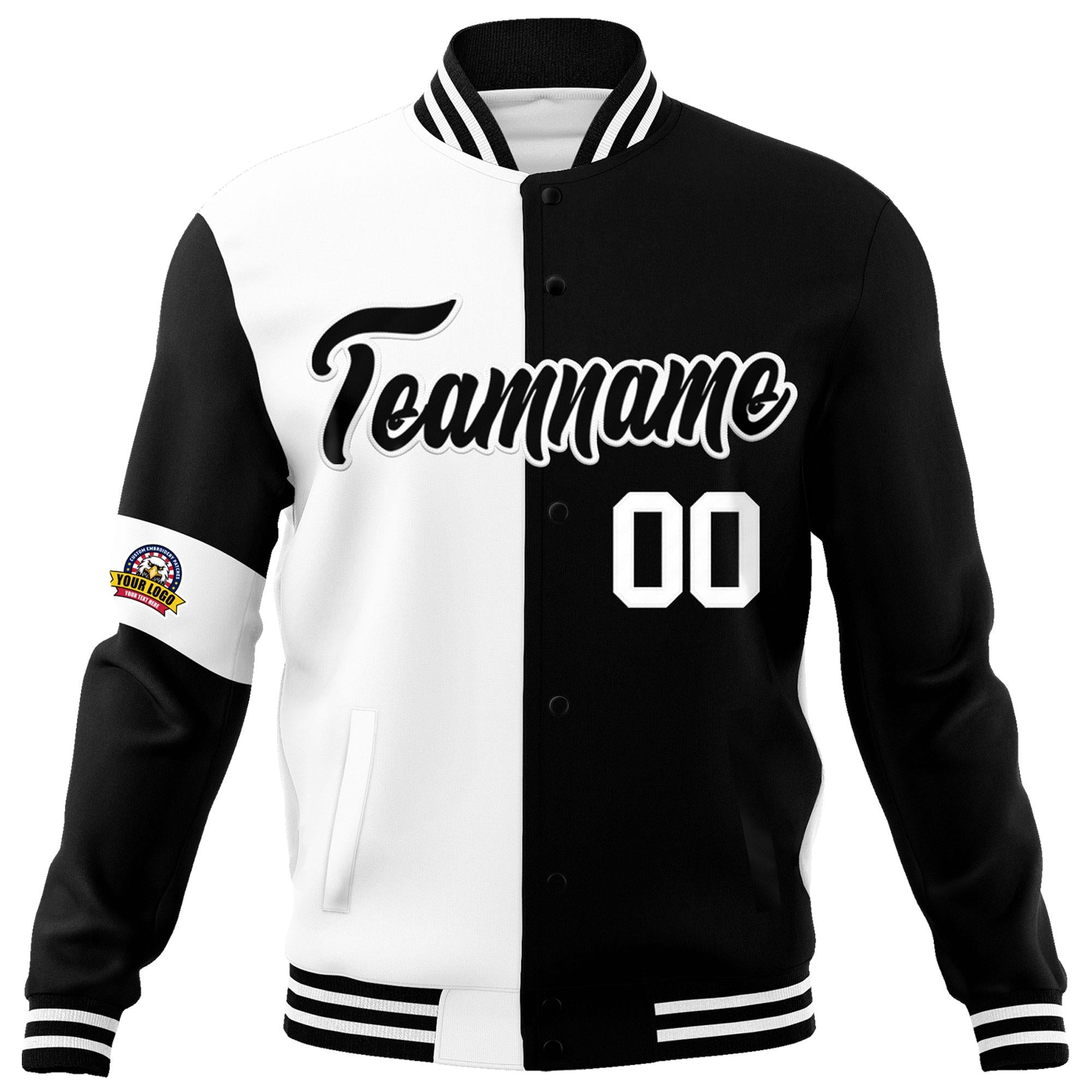 Custom White Black Letterman Two Tone Full-Snap Split Fashion Jacket