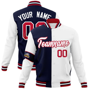 Custom Navy White-Red Letterman Two Tone Full-Snap Split Fashion Jacket