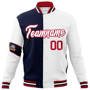 Custom Navy White-Red Letterman Two Tone Full-Snap Split Fashion Jacket