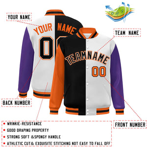 Custom Orange Black White-Purple Color Block Bomber Varsity Full-Snap Baseball Jacket