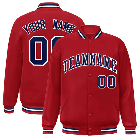 Custom Red Navy-White Letterman Two Tone Classic Style Full-Snap Jacket