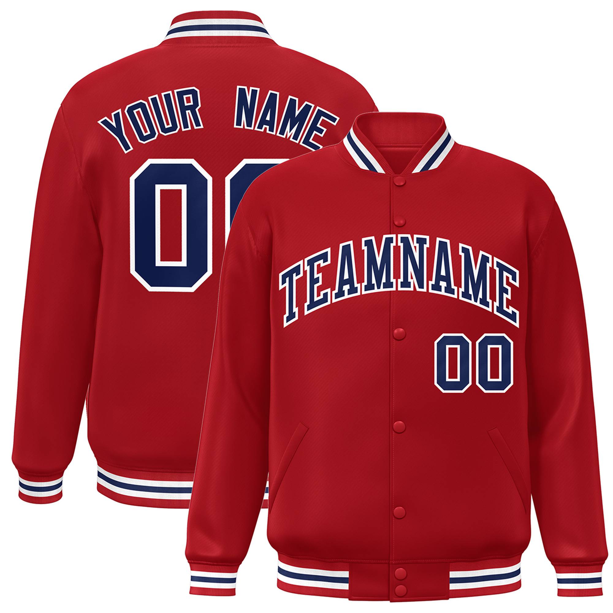 Custom Red Navy-White Letterman Two Tone Classic Style Varsity Full-Snap Jacket