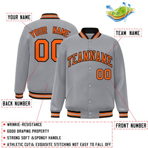 Custom Gray Orange-Black Bomber Classic Style Varsity Full-Snap Varsity Jacket