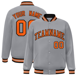 Custom Gray Orange-Black Bomber Classic Style Varsity Full-Snap Varsity Jacket