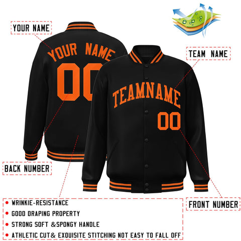 Custom Black Orange Letterman Classic Style Varsity Full-Snap Jacket for Team Sports