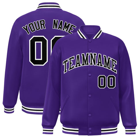 Custom Purple Black-White Letterman Two Tone Classic Style Varsity Full-Snap Jacket
