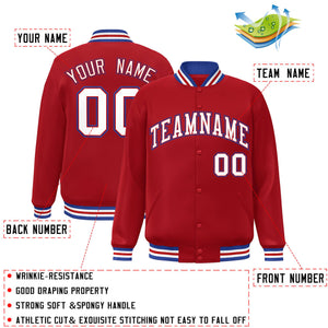 Veste Varsity Full-Snap personnalisée rouge blanc-Royal Letterman bicolore de style classique