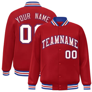 Veste Varsity Full-Snap personnalisée rouge blanc-Royal Letterman bicolore de style classique