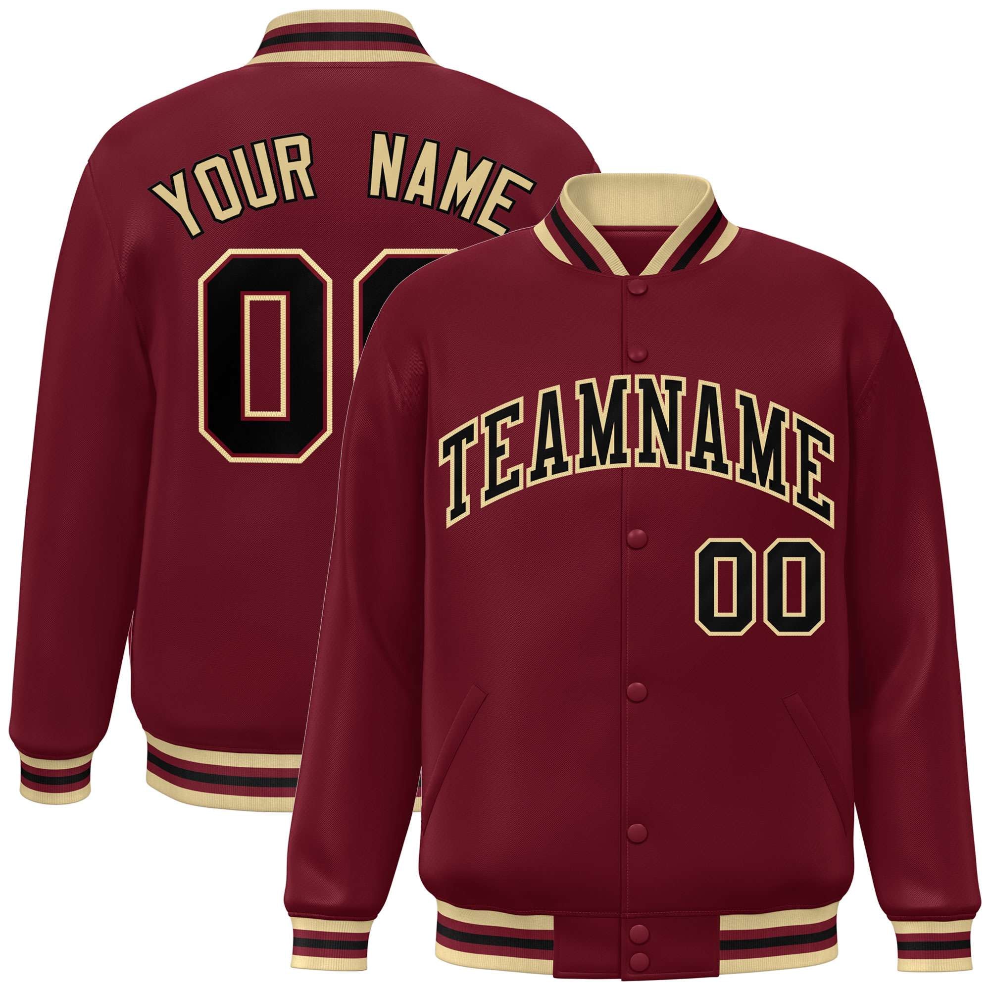 Custom Crimson Khaki-Black Varsity Full-Snap Classic Style Letterman Baseball Jacket