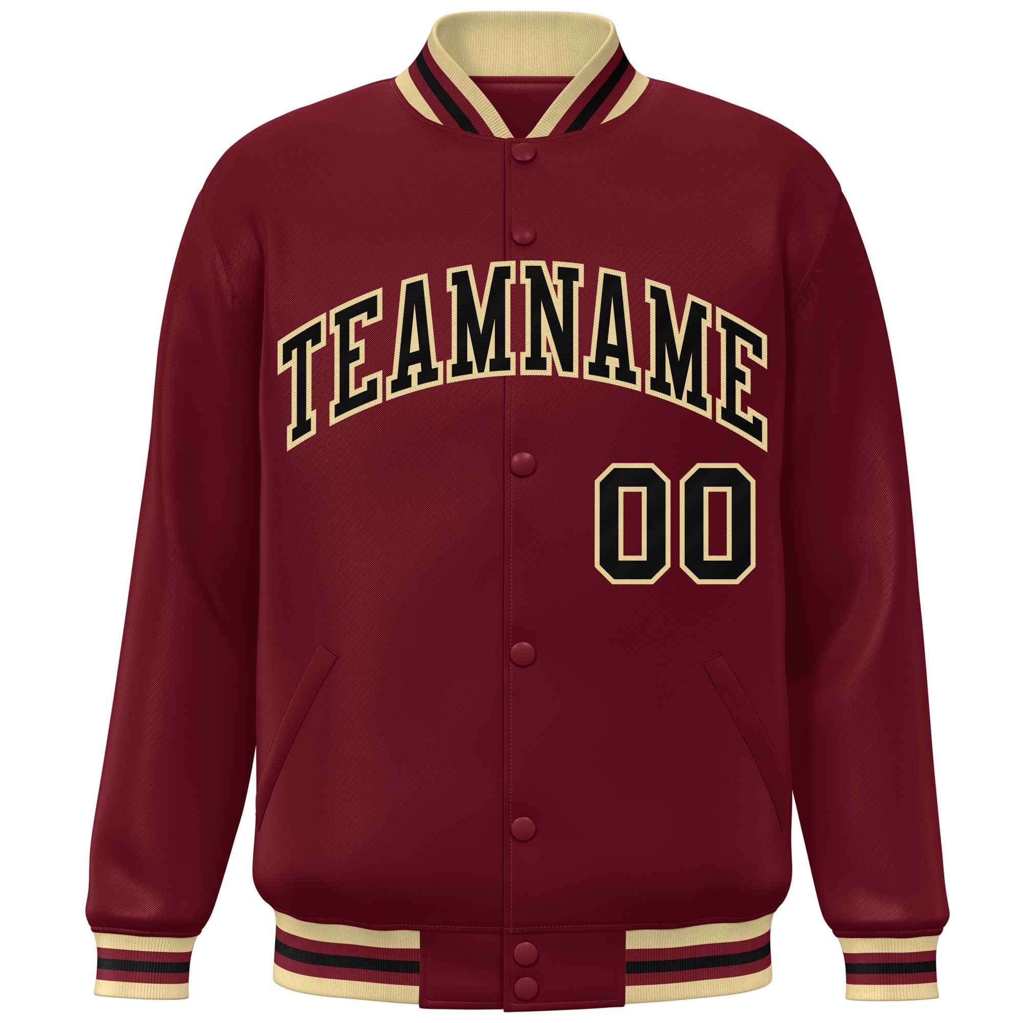 Custom Crimson Khaki-Black Varsity Full-Snap Classic Style Letterman Baseball Jacket